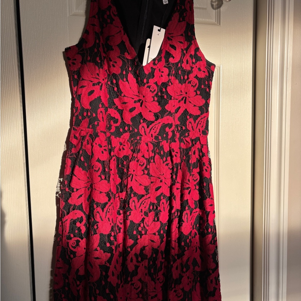 BB Dakota Black and Red Lace Midi Dress